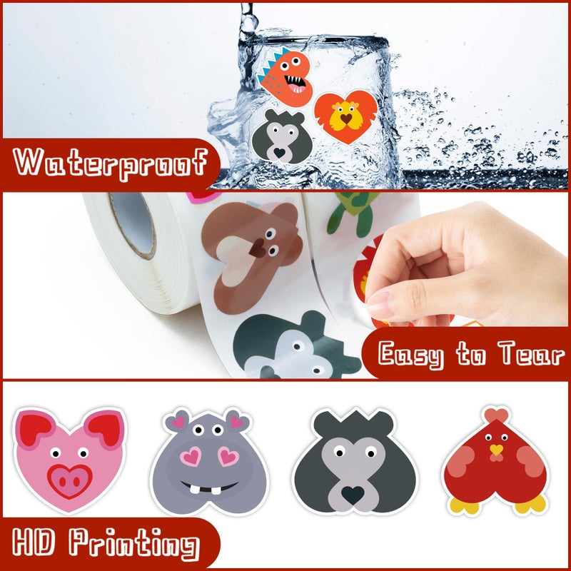W1cwey Valentineâ€™s Self-Adhesive Stickers Rolls - 1000pcs Animal Heart-Shaped Sticker(2 Rolls)16 Design Valentineâ€™s Day Cute Animal Gift Wrapping Kid Cartoon Bee Owl Pig Zebra Scrapbook Giftwrap Decor - Image 4