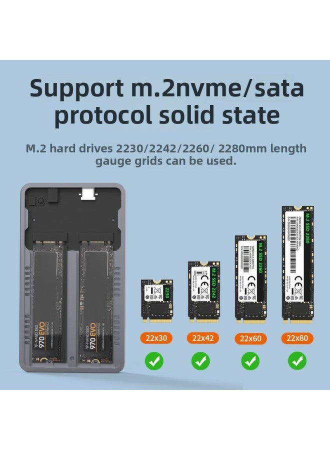 Dual Drive M.2 Array Box Aluminum Alloy NVMe/SATA Solid State SSD Mobile Hard Drive RAID Combination 20Gbps Type-C Interface-Color:European Gauge Power Supply - Image 4