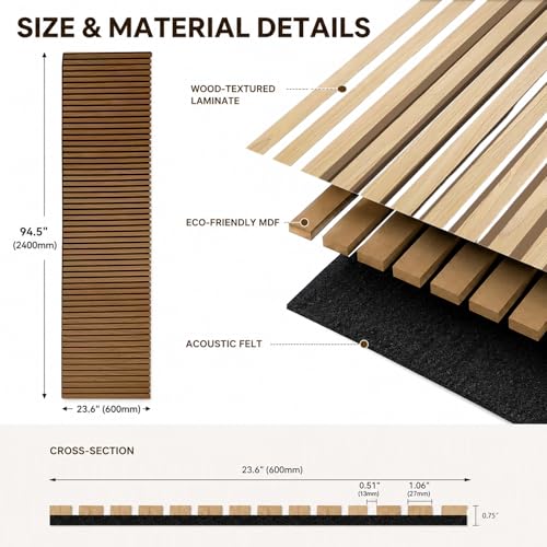 TRAIN2 ART 94.5 x 23.6 in Acoustic Wood Wall Panels,3D Flexible Soundproof Absorbing Panels,Wood Slat Walls for Interior Wall Decor (Walnut) - Image 2