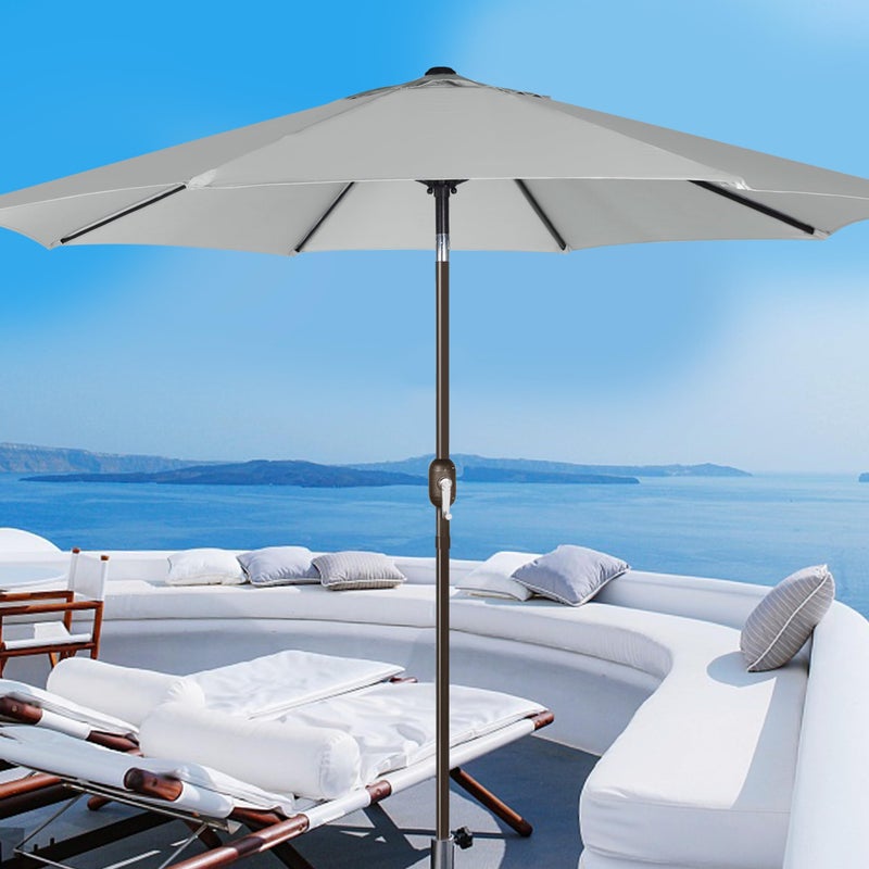 Blissun 9' Outdoor Patio Umbrella, Outdoor Table Umbrella, Yard Umbrella, Market Umbrella with 8 Sturdy Ribs, Push Button Tilt and Crank (Grey) - Image 4