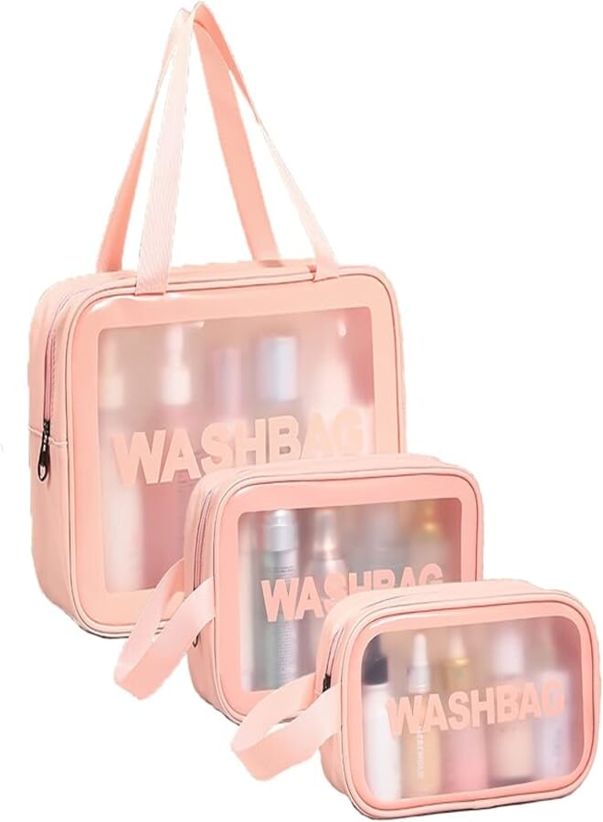Toiletry Bag, Translucent Waterproof Travel Makeup Cosmetic Pouch for Women Men Traveling Organizer for Toiletries, Cosmetic, Accessories, A-Pink, Fashion