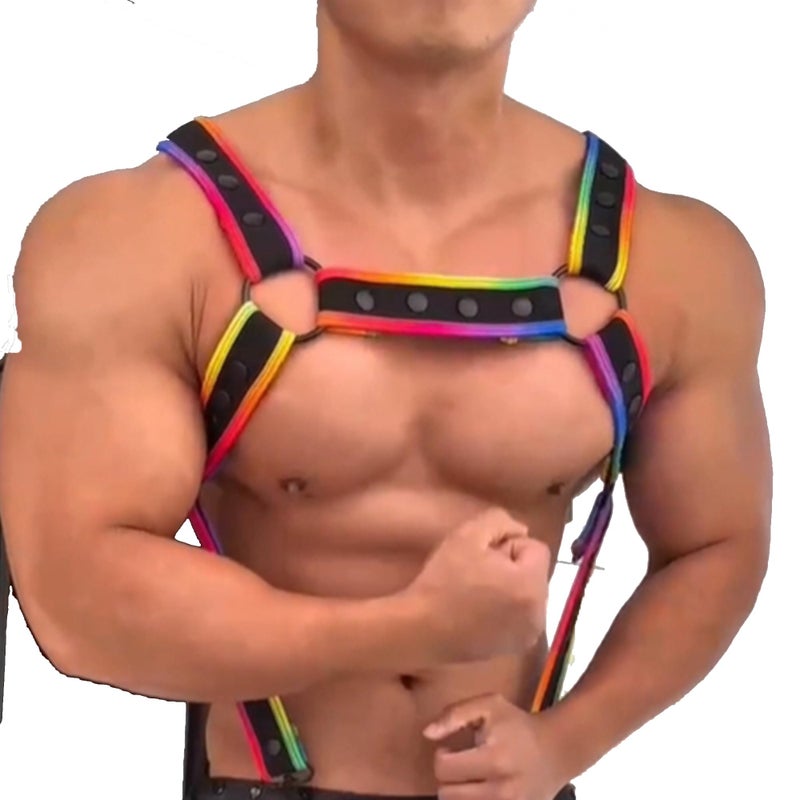 JOCKMAIL Men's Body Chest Harness Adjustable Elastic Waistband Sexy Underwear Halter Belt for Men (rainbow) - Image 1