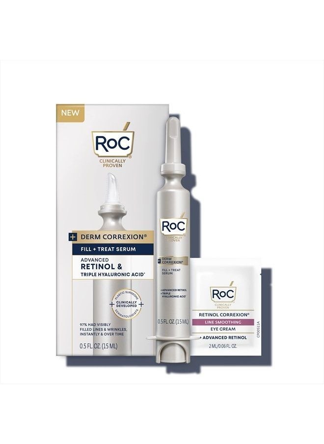 RoC - Derm Correxion Fill + Treat Advanced Retinol Serum, Wrinkle Filler Treatment with Hyaluronic Acid for Forehead Wrinkles, Crow's Feet, Eleven Wrinkles, and Laugh Lines, 15ml - Image 1