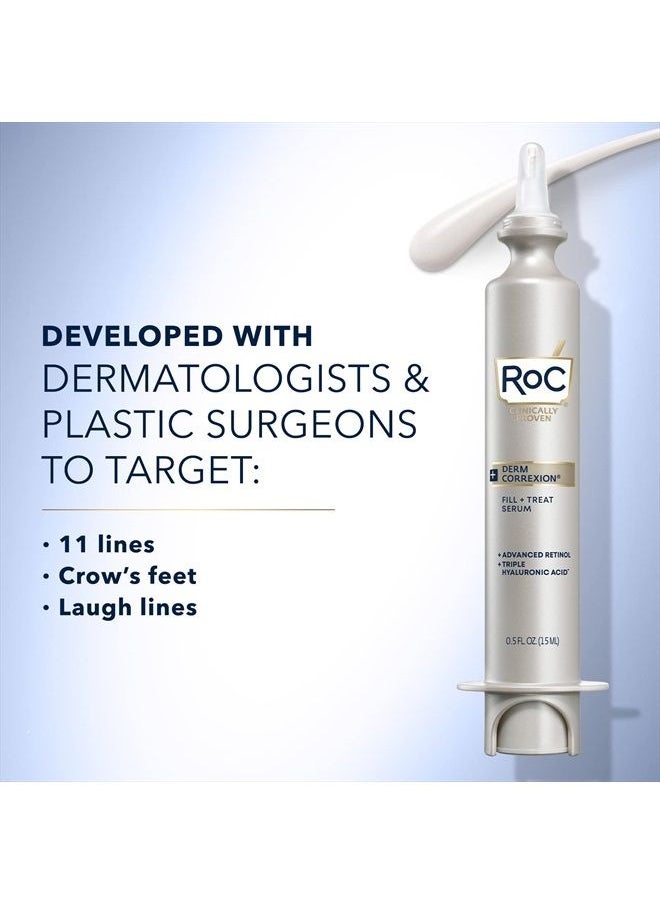 RoC - Derm Correxion Fill + Treat Advanced Retinol Serum, Wrinkle Filler Treatment with Hyaluronic Acid for Forehead Wrinkles, Crow's Feet, Eleven Wrinkles, and Laugh Lines, 15ml - Image 1