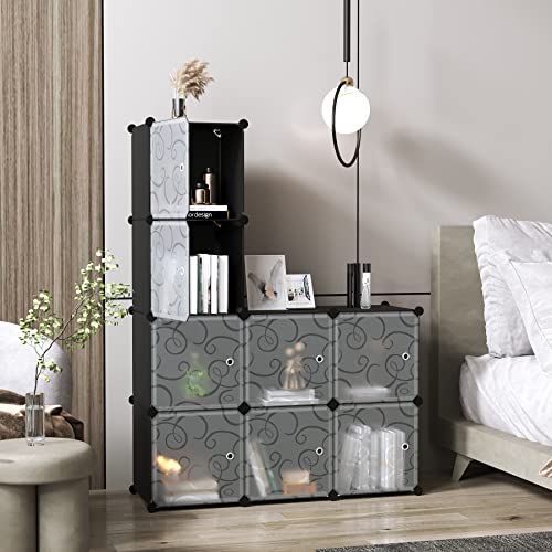 C&AHOME Cube Storage Organizer with Doors, 8-Cube Shelves, Closet Cabinet, DIY Plastic Modular Bookshelf, Storage Shelving Ideal for Bedroom, Living Room, 24.8" L × 12.4" W × 48.4" H Black UGSHS3008A - Image 3