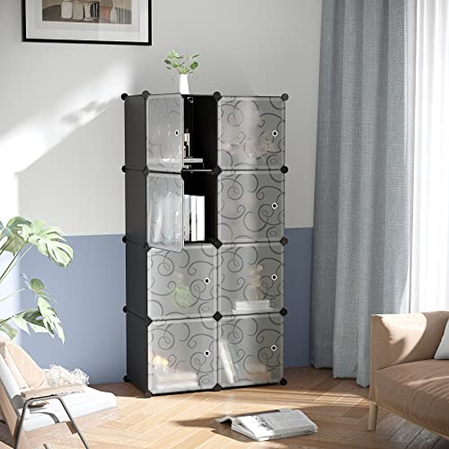C&AHOME Cube Storage Organizer with Doors, 8-Cube Shelves, Closet Cabinet, DIY Plastic Modular Bookshelf, Storage Shelving Ideal for Bedroom, Living Room, 24.8" L × 12.4" W × 48.4" H Black UGSHS3008A - Image 2