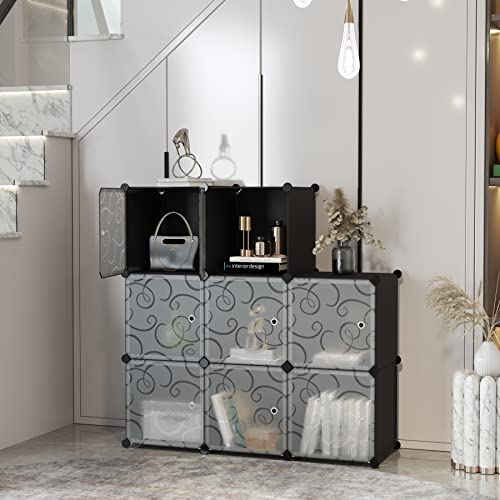 C&AHOME Cube Storage Organizer with Doors, 8-Cube Shelves, Closet Cabinet, DIY Plastic Modular Bookshelf, Storage Shelving Ideal for Bedroom, Living Room, 24.8" L × 12.4" W × 48.4" H Black UGSHS3008A - Image 4