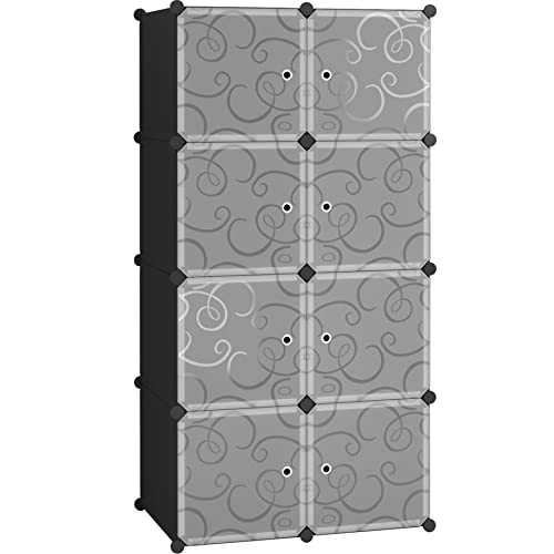 C&AHOME Cube Storage Organizer with Doors, 8-Cube Shelves, Closet Cabinet, DIY Plastic Modular Bookshelf, Storage Shelving Ideal for Bedroom, Living Room, 24.8" L × 12.4" W × 48.4" H Black UGSHS3008A - Image 1