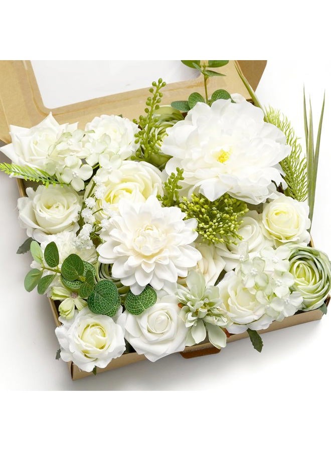 Piklado Artificial Flower Combination Box Set Artificial Flower Loose Leaves and Stems DIY Wedding Center Bouquet Bride Wedding Baby Shower（White） - Image 1