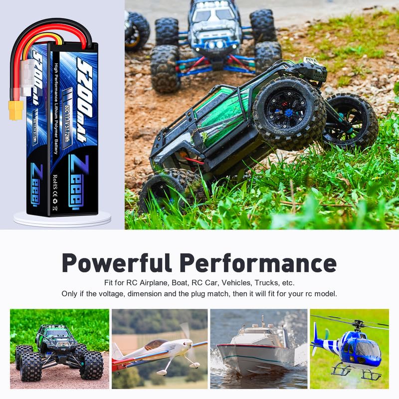 Zeee 3S Lipo Battery 5200mAh 11.1V 80C with XT60 Connector Hard Case Battery for RC Car Truck Tank Boat RC Plane Airplane Quadcopter Helicopter (2 Pack) - Image 5