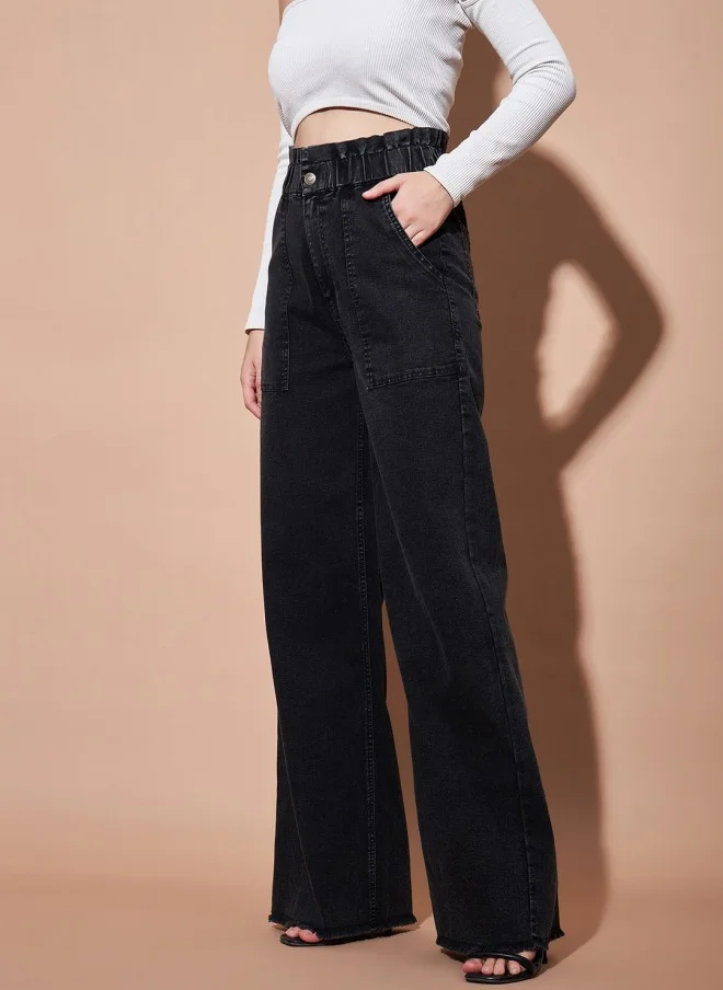SASSAFRAS High-Rise Black Straight Fit Jeans for Women