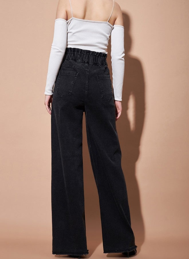 SASSAFRAS High-Rise Black Straight Fit Jeans for Women - Image 3