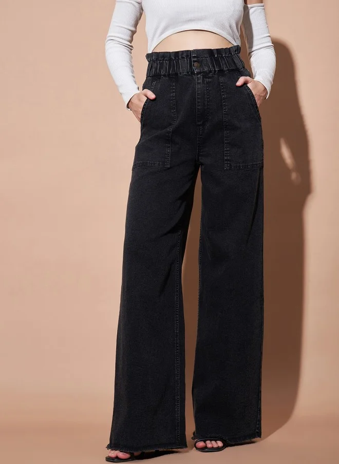 SASSAFRAS High-Rise Black Straight Fit Jeans for Women