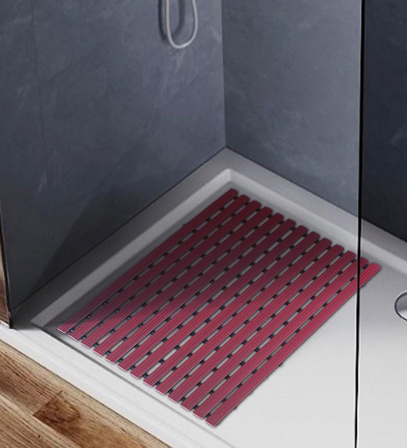 Obsessions Non-Slip Mehroon PVC Shower Mat for Bathrooms, 47x61 cm Safety & Style - Image 1