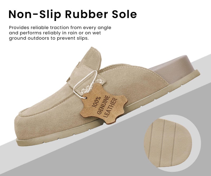 BLUEAGLE 100% Genuine Leather Suede Clogs Slip On Mules with Memory Foam Arch Support & Non-Slip Sole Platform Clog for Women Clogs for Footwear Platform Winter Shoes Taupe - Image 5