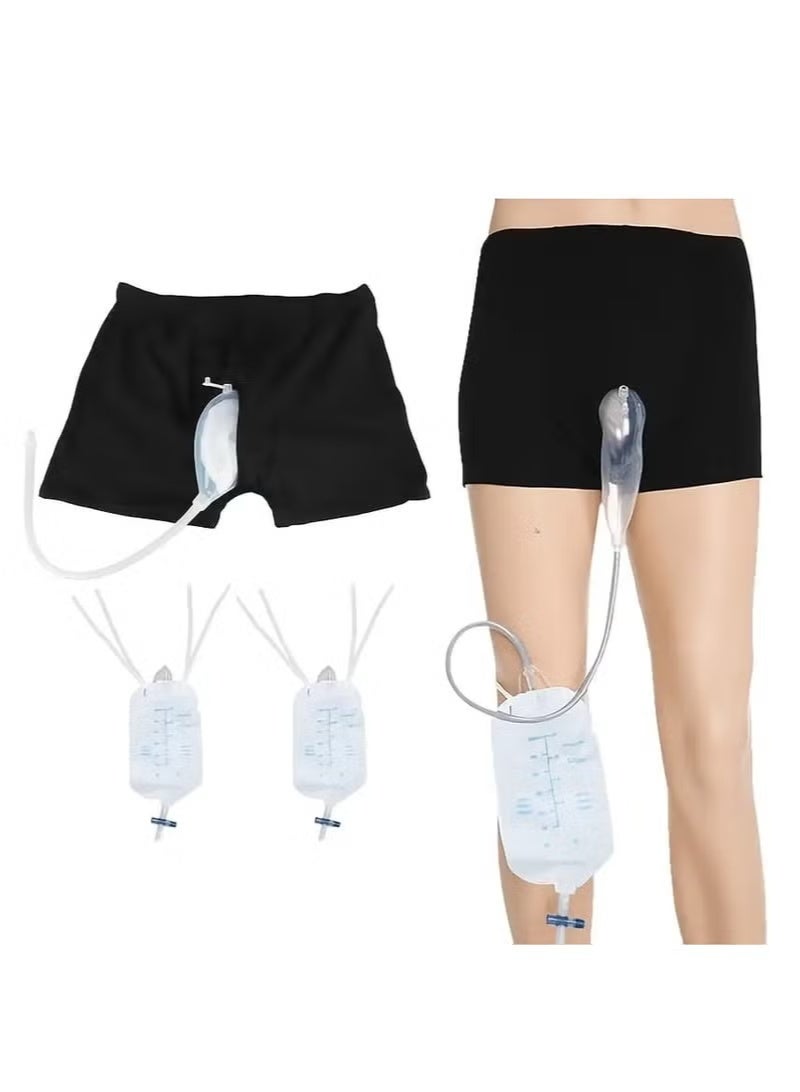 XiuWoo Wearable Urine Bag Male Urinal Bag Incontinence Pants for Men, Reusable Portable Male Collection Bags Urinal System with Collection Bag Portable Leak Proof Leg Pee for Elder (M) - Image 1