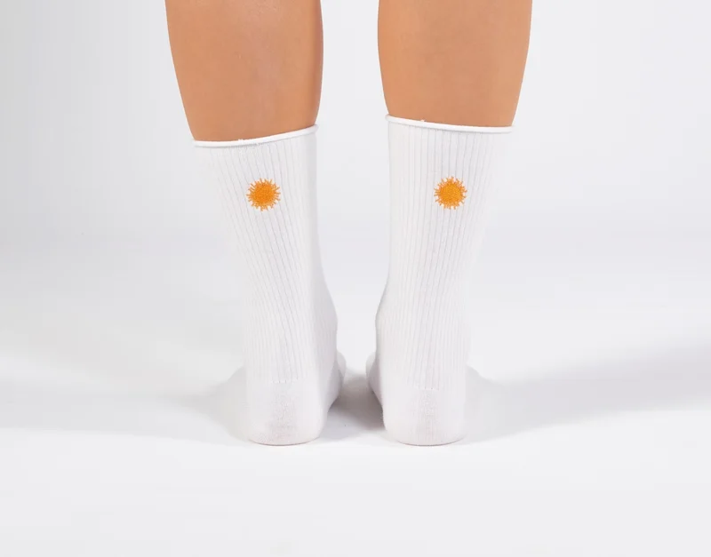 Forwena Sun Patterned White Derby Seamless Elastic Modal Socket Socks