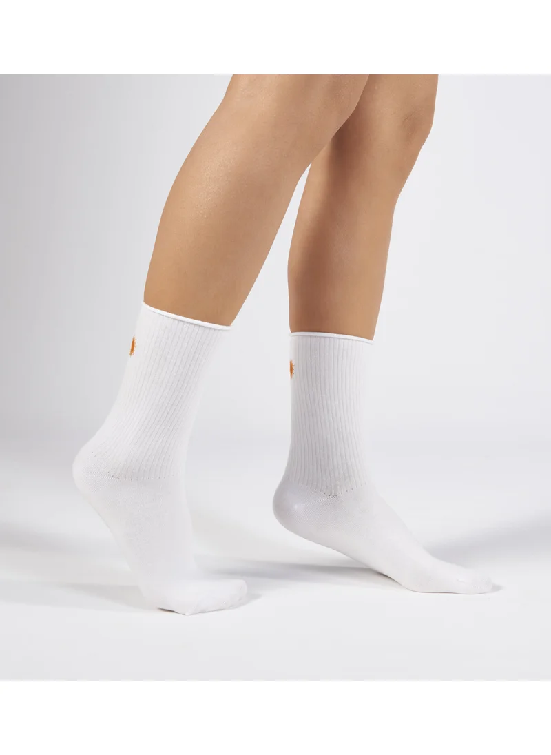 Forwena Sun Patterned White Derby Seamless Elastic Modal Socket Socks