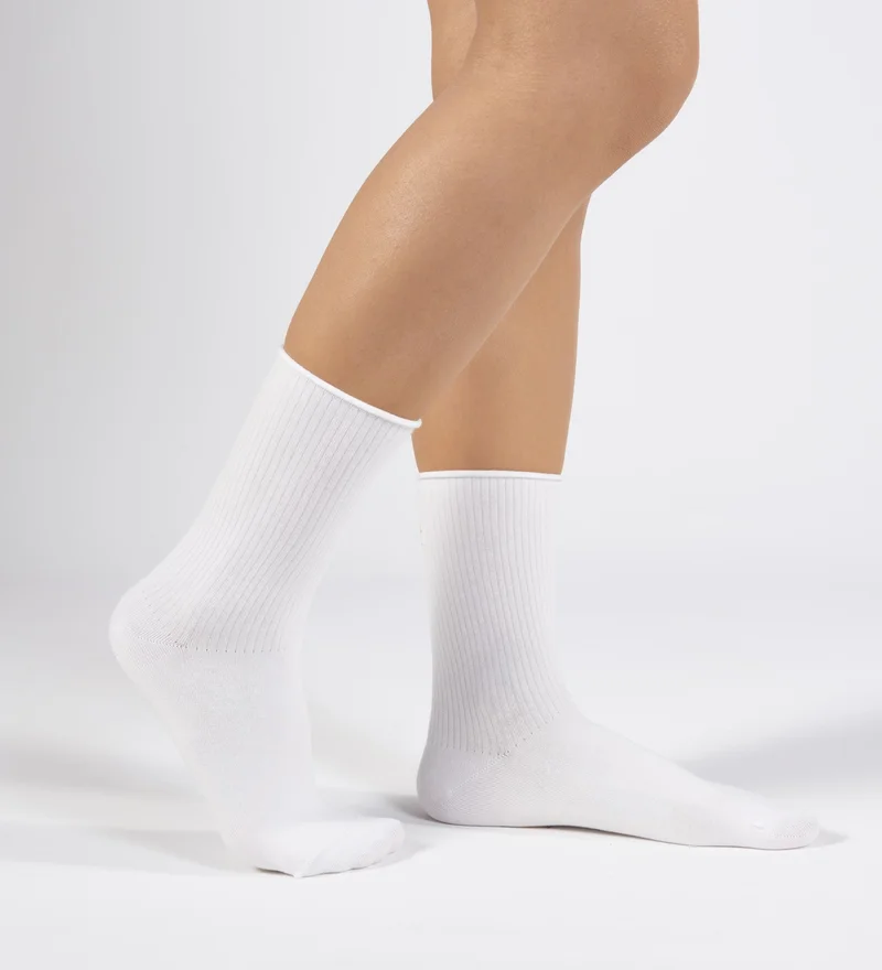 Forwena Sun Patterned White Derby Seamless Elastic Modal Socket Socks