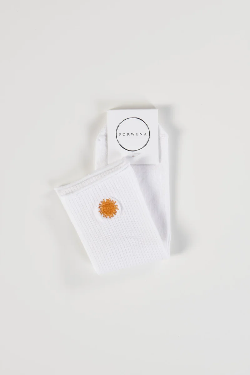Forwena Sun Patterned White Derby Seamless Elastic Modal Socket Socks