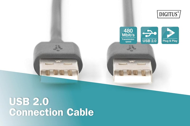 DIGITUS 1.8m Length USB 2.0 Connection Cable A Male - A Male - Black - Image 4