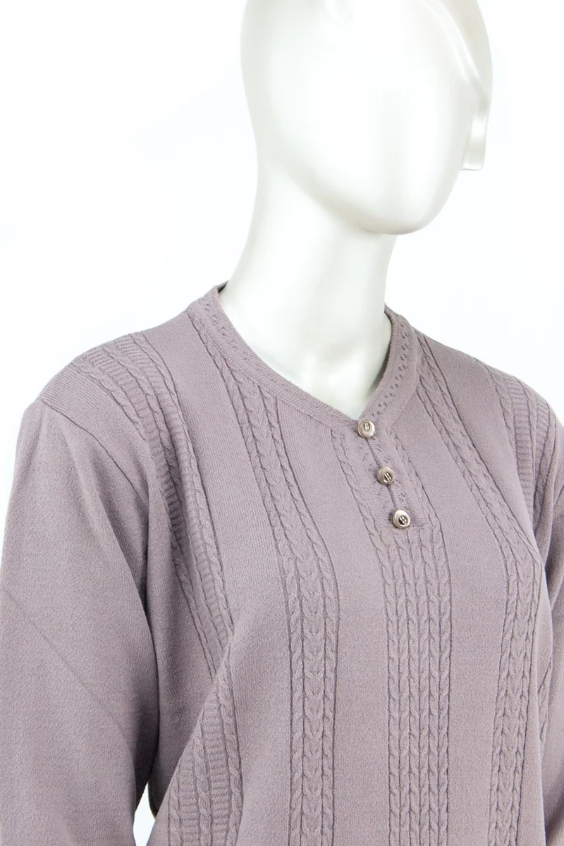 Oppland Women's Winter Self Patterned Pear Collar Three Buttons Normal Cut Lycra Cotton Snowdrop Woven Mother Sweater