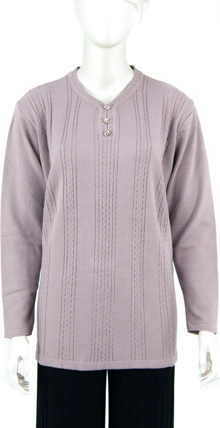 Oppland Women's Winter Self Patterned Pear Collar Three Buttons Normal Cut Lycra Cotton Snowdrop Woven Mother Sweater