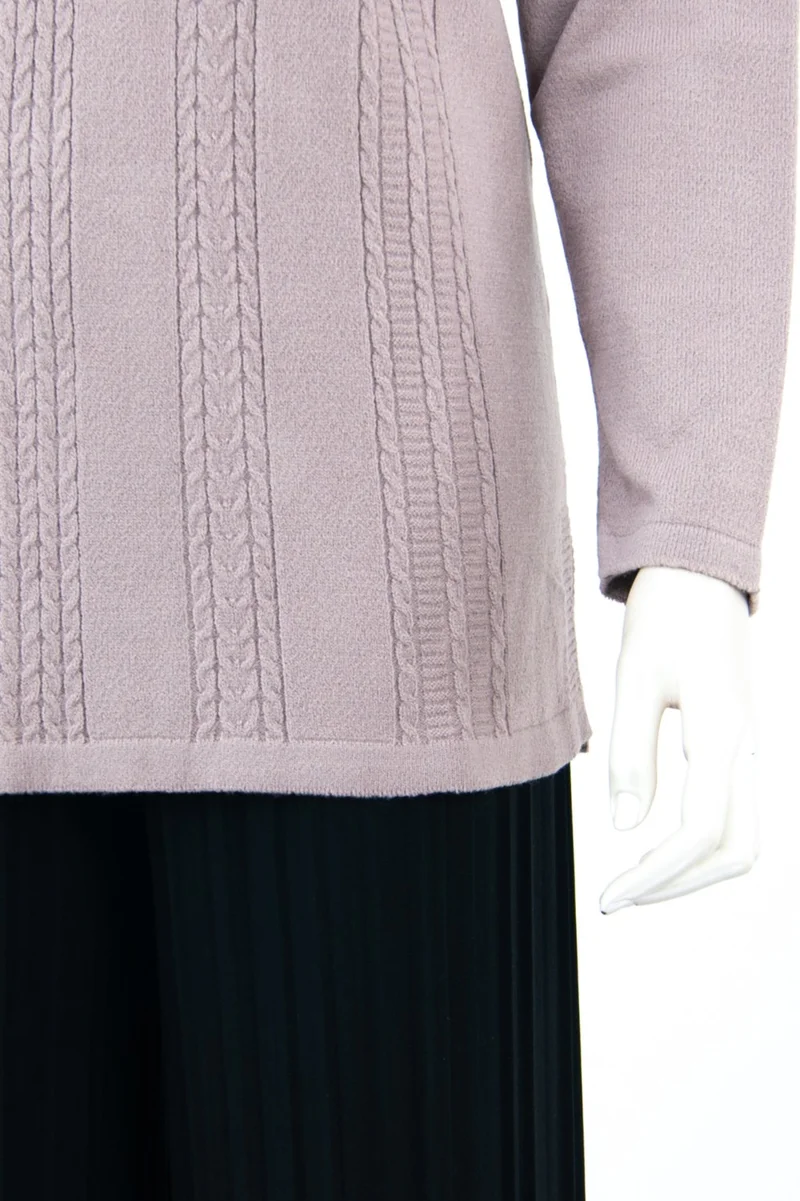 Oppland Women's Winter Self Patterned Pear Collar Three Buttons Normal Cut Lycra Cotton Snowdrop Woven Mother Sweater