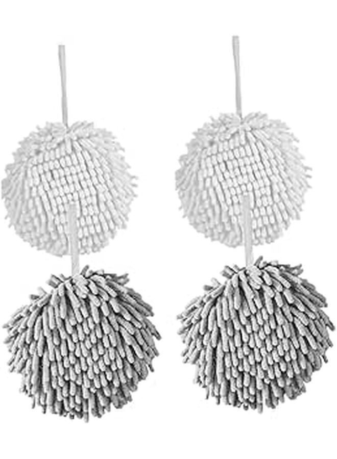 Chenille Hanging Hand Towel Set 4Pcs Soft Absorbent Kitchen Bathroom Decor White Grey - Image 1