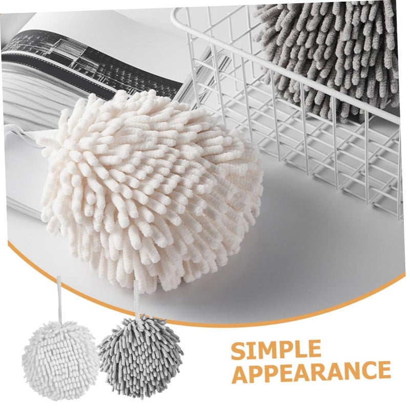 Chenille Hanging Hand Towel Set 4Pcs Soft Absorbent Kitchen Bathroom Decor White Grey - Image 3