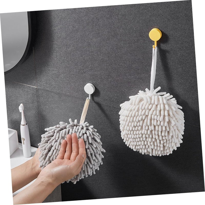 Chenille Hanging Hand Towel Set 4Pcs Soft Absorbent Kitchen Bathroom Decor White Grey - Image 4