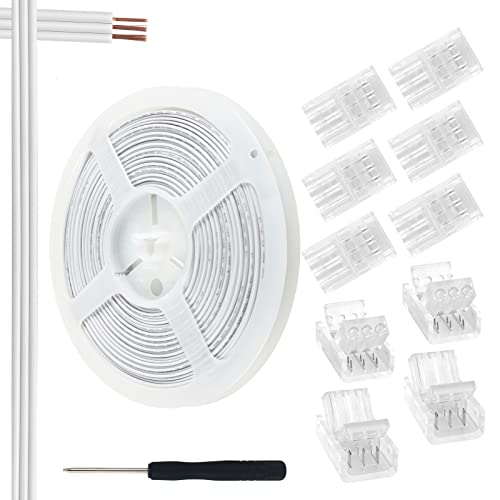 RGBZONE 3 Pin 10mm LED Connector Kit with 32.8ft 3 Pin Extension Cable and 10 Pcs 3 Pin LED Strip to Wire Connectors for 10mm IP20/IP65 SMD 5050 Dream Color LED Strip Light WS2811 WS2812B - Image 1