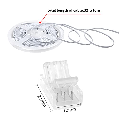 RGBZONE 3 Pin 10mm LED Connector Kit with 32.8ft 3 Pin Extension Cable and 10 Pcs 3 Pin LED Strip to Wire Connectors for 10mm IP20/IP65 SMD 5050 Dream Color LED Strip Light WS2811 WS2812B - Image 2