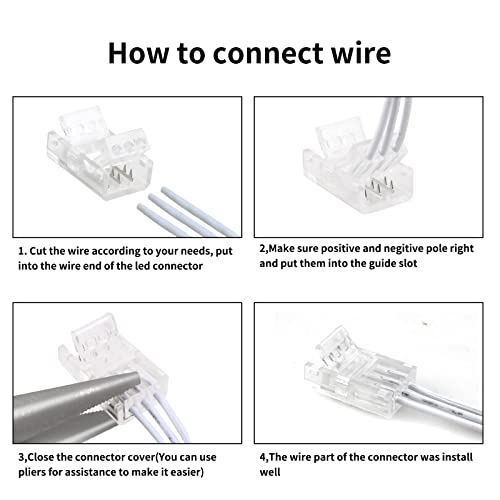 RGBZONE 3 Pin 10mm LED Connector Kit with 32.8ft 3 Pin Extension Cable and 10 Pcs 3 Pin LED Strip to Wire Connectors for 10mm IP20/IP65 SMD 5050 Dream Color LED Strip Light WS2811 WS2812B - Image 5