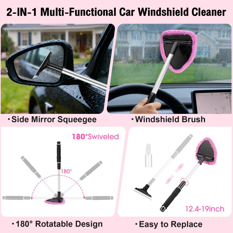 Vioview Pink Car Cleaning Kit, 25Pcs Detailing Kit Interior with 4-in-1 Power Handheld Vacuum Cleaner, Detailing Brush Set, 2-in-1 Windshield Cleaner Tool, Car Accessories for Cleaning, Gift for Women - Image 5
