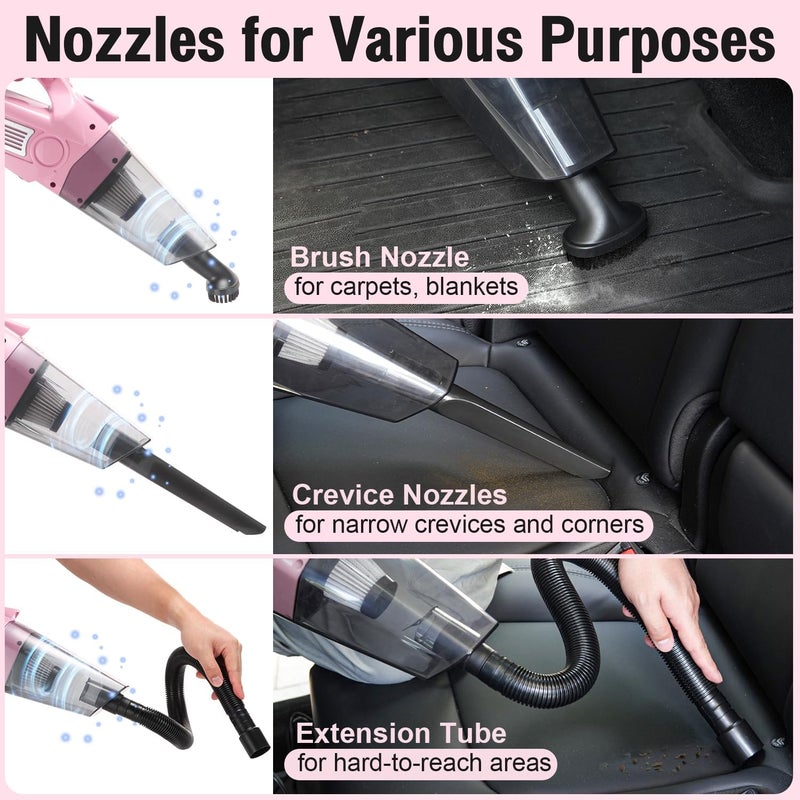 Vioview Pink Car Cleaning Kit, 25Pcs Detailing Kit Interior with 4-in-1 Power Handheld Vacuum Cleaner, Detailing Brush Set, 2-in-1 Windshield Cleaner Tool, Car Accessories for Cleaning, Gift for Women - Image 4