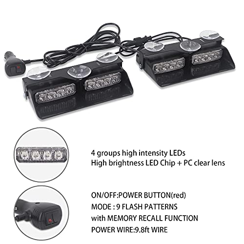 XRIDONSEN 2 in 1 Emergency Dash Strobe Lights Interior Windshield Lights Amber White Warning Hazard Safety Flashing w/Suction Cups for Construction Vehicles, Trucks Car (2×7.16 inch, 16 LED) - Image 5