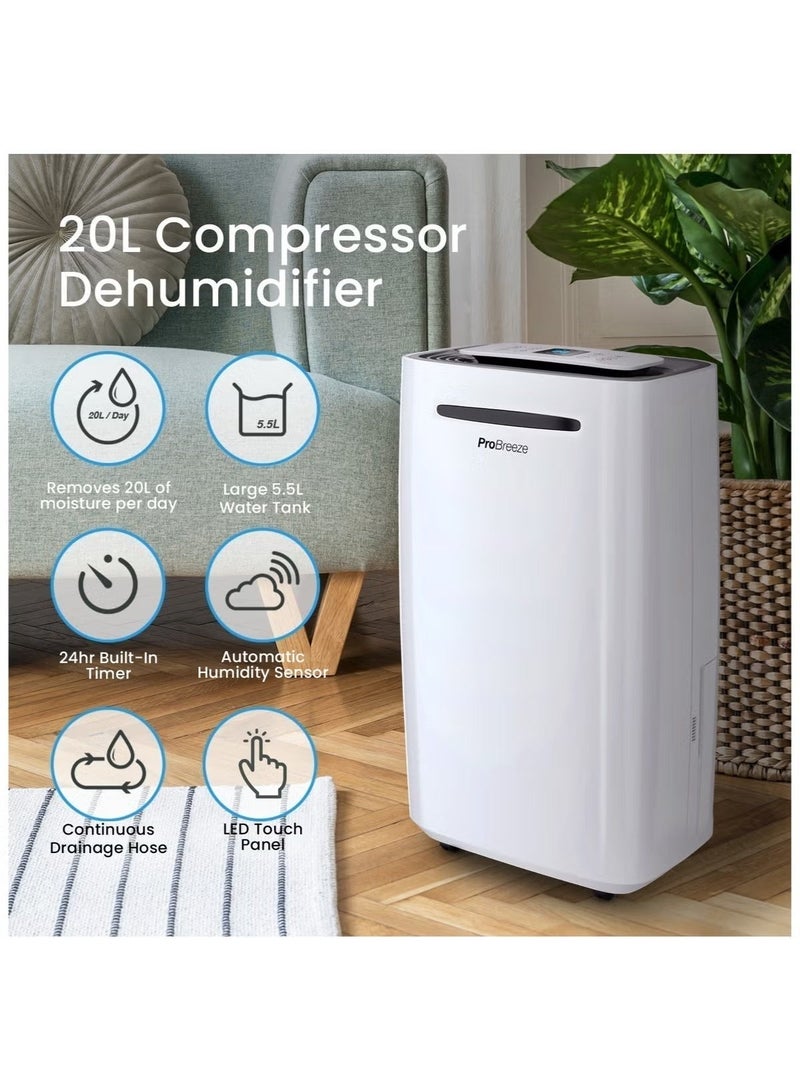 Pro Breeze 20L/Day Compressor Dehumidifier – Energy Efficient with Laundry Mode, Humidity Sensor & Carbon Filter – Ideal for Home, Office & Bedroom - Image 5