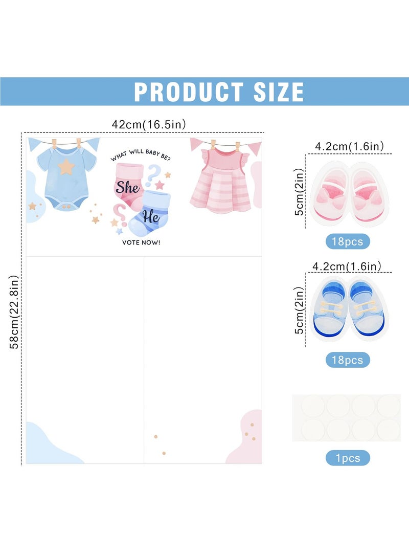 Excefore Baby Gender Reveal Board, Party Supplies Kit with Decorations Games Gender Reveal Voting Poster Board with Stickers, Chalkboard Design Party Games Kit (Cute Shoes) - Image 2