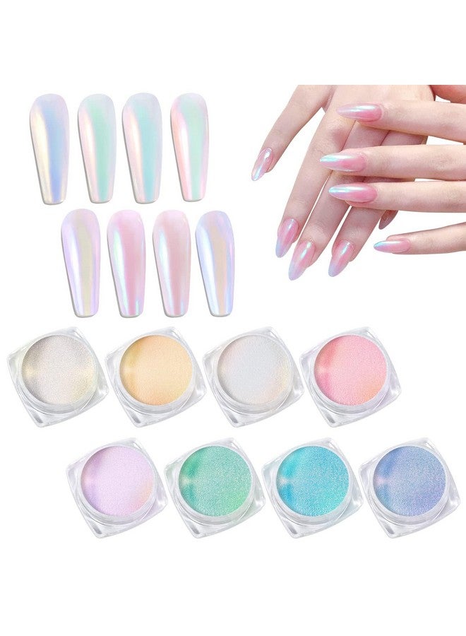 Laza Mermaid Pearl Chrome Nail Powder, 8 Colors Metallic Mirror Effect Pigment, Iridescent Aurora Nail Glitter Dust Kit for Gel Nail Art Decoration, Resin Craft, Gifts - Sweet Candy - Image 1