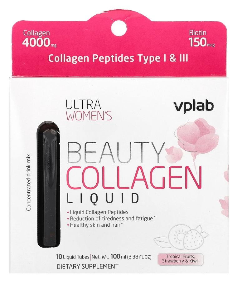 Ultra Women's Beauty Collagen Liquid Tropical Fruits Strawberry & Kiwi 10 Liquid Tubes 3.38 fl oz (100 ml)