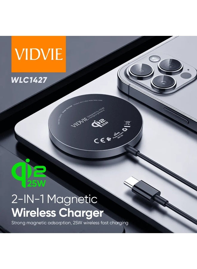 فيديفي شاحن لاسلكي مغناطيسي VIDVIE WLC1427 بتقنية Qi2 وبقدرة 25 واط مع كابل USB-C – أسود - Image 2