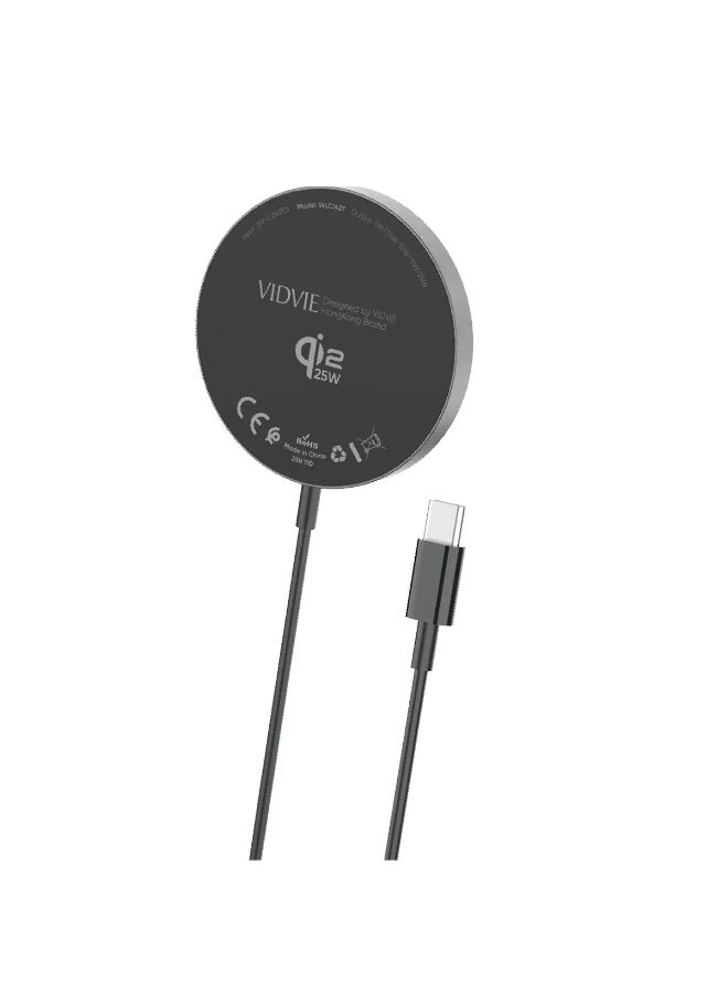 فيديفي شاحن لاسلكي مغناطيسي VIDVIE WLC1427 بتقنية Qi2 وبقدرة 25 واط مع كابل USB-C – أسود - Image 1