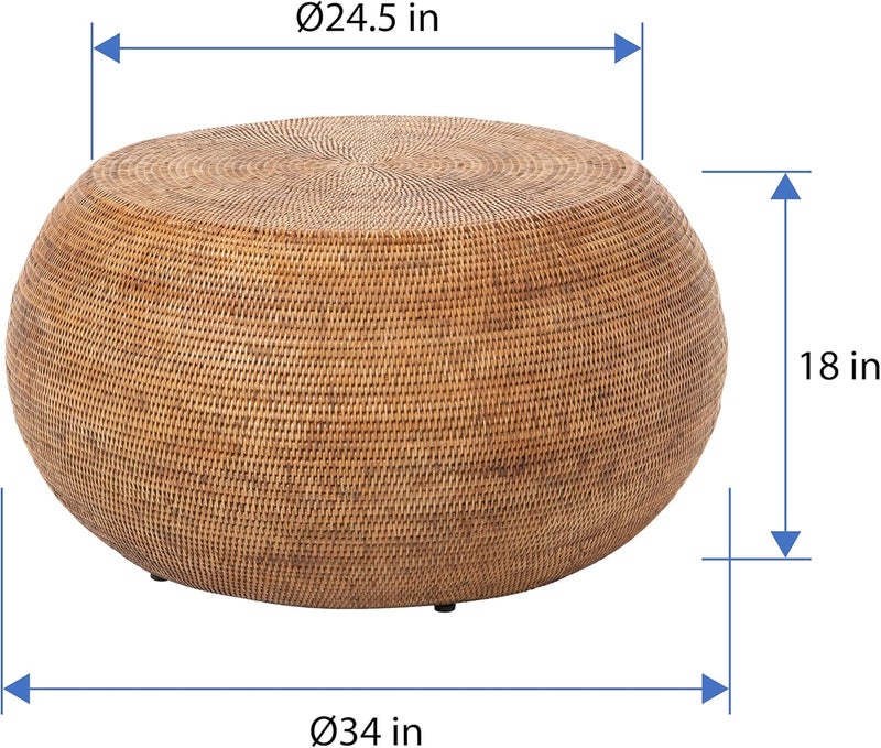 Kouboo طاولة قهوة دائرية من كوبا لا جولا من الخيزران - طاولة جانبية - غرفة المعيشة - تصميم حديث من منتصف القرن - بني عسل - Image 3