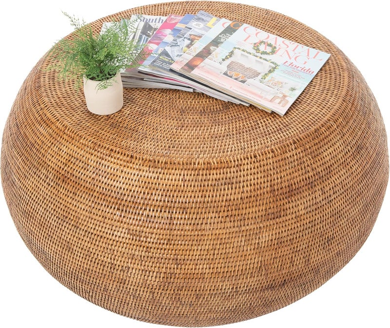 Kouboo طاولة قهوة دائرية من كوبا لا جولا من الخيزران - طاولة جانبية - غرفة المعيشة - تصميم حديث من منتصف القرن - بني عسل - Image 4