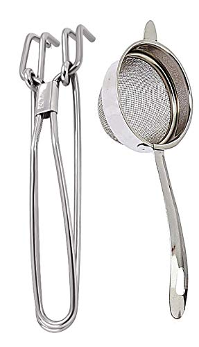 Petals Pakkad Lifter Wire Tong and Double Mesh Tea Strainer Combo Strainer 95x23x5cm and LifterPakkad 22x45x5cm - Image 1