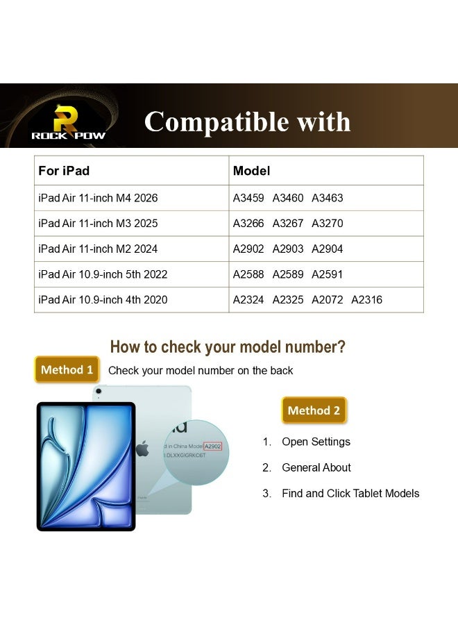 روك بو جراب لجهاز iPad Air مقاس 11 بوصة M4 (2026، الجيل الثامن) / M3 (2025) / M2 (2024) وجهاز iPad Air مقاس 10.9 بوصة الجيل الخامس (2022) والرابع (2020). غطاء مزود بحامل قلم، وحامل ثلاثي الطيات على شكل حرف Y مع غطاء شفاف، وغطاء ذكي رفيع لجهاز Air مقاس 11 بوصة وجهاز Air مقاس 10.9 بوصة، وخاصية التشغيل/الإيقاف التلقائي. - Image 2