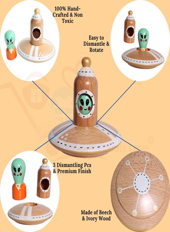 Gift Equals Love Wooden Planets Solar System Toys Set Puzzle Toy for Science Alien Spaceship Play time Games for Kids Age 2+ (Alien Puzzle) - Image 2