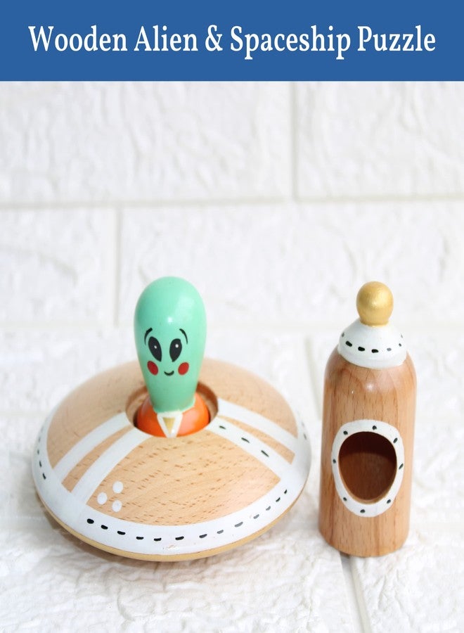 Gift Equals Love Wooden Planets Solar System Toys Set Puzzle Toy for Science Alien Spaceship Play time Games for Kids Age 2+ (Alien Puzzle) - Image 3