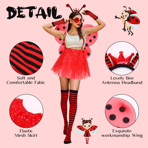 Toulite Ladybug Costume Set for Women Insect Dress up with Wings Girls Cosplay Fairy Accessories for Christmas Party - Image 3